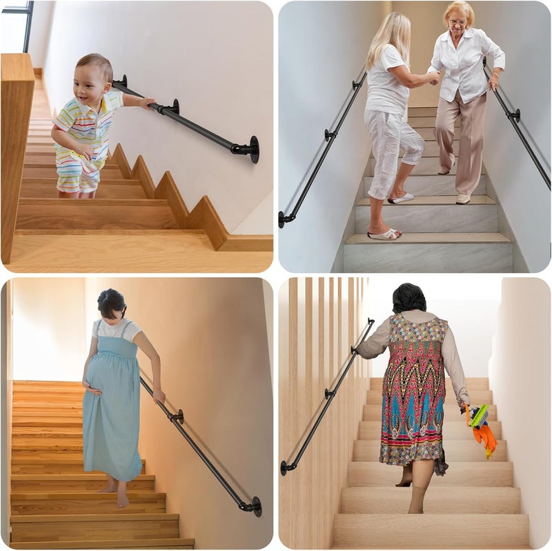 DAMEING 3FT Stair Railing Metal Stair Handrail, 440LB Wall-Mount Safety Hand Rail for Indoor & Outdoor Steps, Non-Slip Powder Coated Staircase Handrails Easy DIY Installation - Image 5